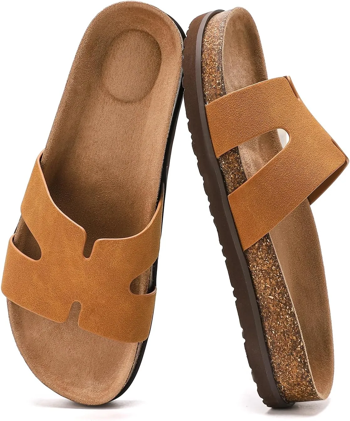 Women's Cork Footbed Slide Sandals with Arch Support,Comfortable Summer Flat Sandals for Women,Memory Foam Outdoor Slippers