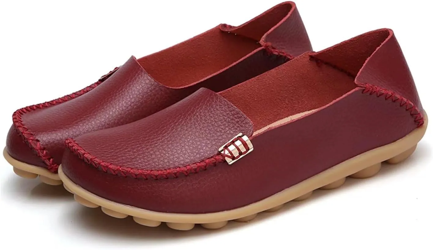 Women's Cowhide Casual Slipper Loafers Moccasin Driving Shoes Flat Slip On