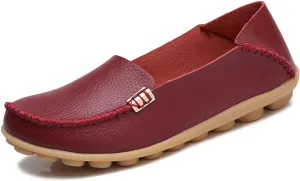 Women's Cowhide Casual Slipper Loafers Moccasin Driving Shoes Flat Slip On