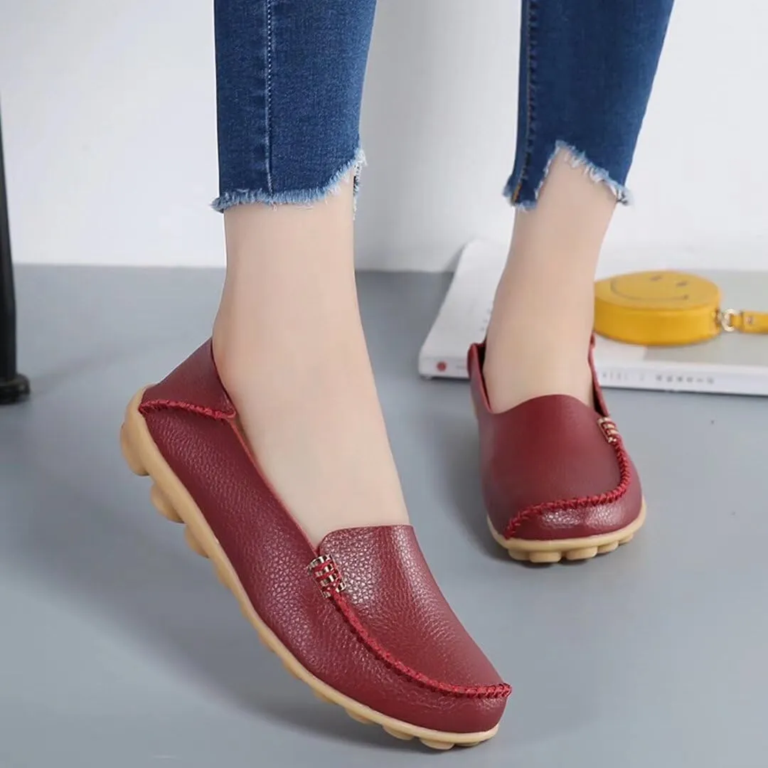 Women's Cowhide Casual Slipper Loafers Moccasin Driving Shoes Flat Slip On