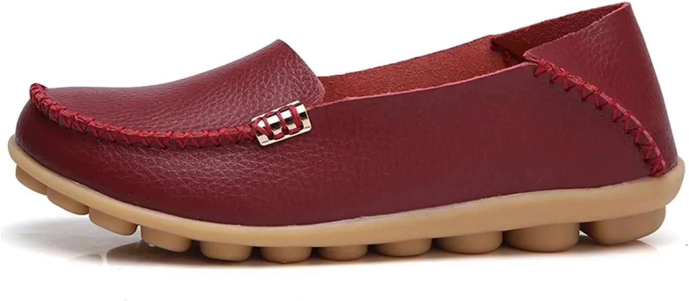 Women's Cowhide Casual Slipper Loafers Moccasin Driving Shoes Flat Slip On