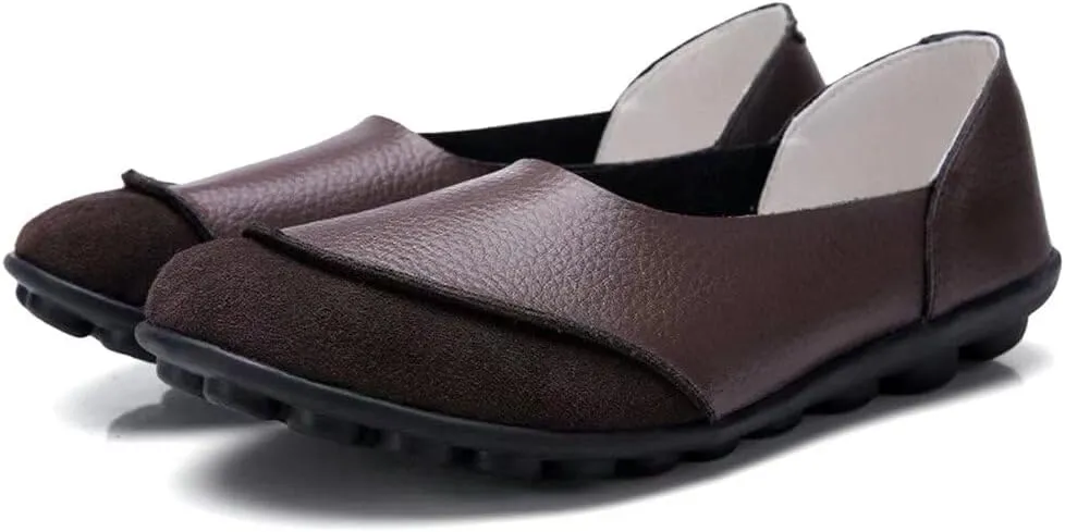 Women's Cowhide Leather Slip-On Moccasins Shoes Flat Slipper Loafers