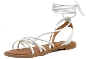 Women's Cross Lace Up Gladiator Sandals, Ankle Wrap Strappy Flats Sandals for Women