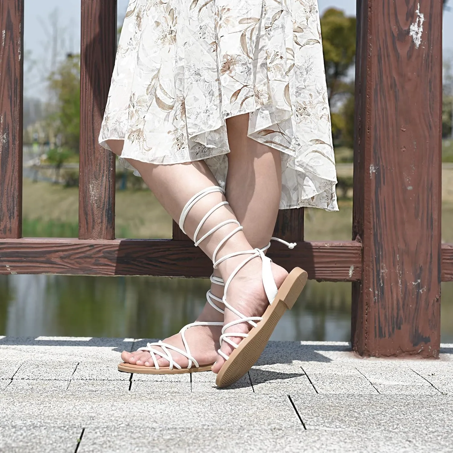 Women's Cross Lace Up Gladiator Sandals, Ankle Wrap Strappy Flats Sandals for Women