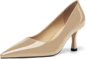 Womens Dress Pointed Toe Wedding Patent Slip On Spool High Heel Pumps Shoes 3 Inch
