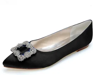 Women's Flat Comfortable Pointy Toe Satin Slip On Rhinestones Faux Work Shoes,Cute Slip On Ballet Flat