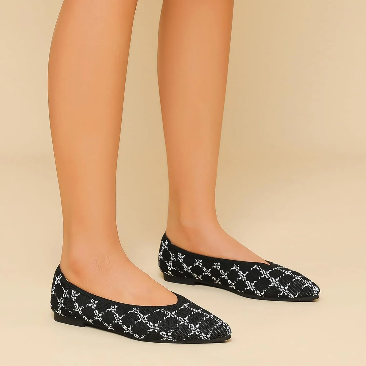Women's Flats Shoes Pointed Toe Knit Ballet Comfortable Dressy Slip On Flat