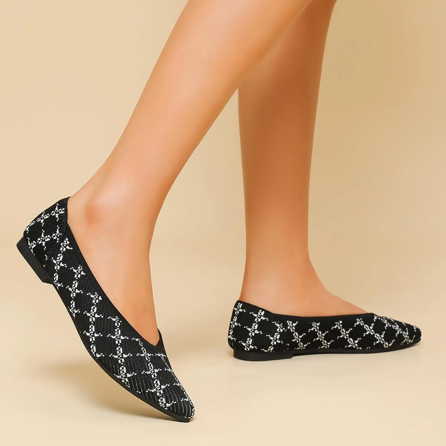 Women's Flats Shoes Pointed Toe Knit Ballet Comfortable Dressy Slip On Flat