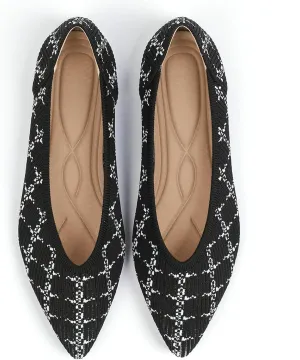 Women's Flats Shoes Pointed Toe Knit Ballet Comfortable Dressy Slip On Flat