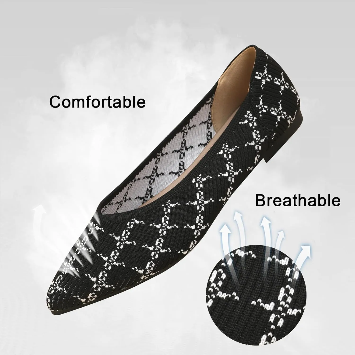 Women's Flats Shoes Pointed Toe Knit Ballet Comfortable Dressy Slip On Flat