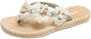 Women's Gardenia Flower Flip-Flop Slip On Bohemia Raffia Straw Footbed Flat Sandals Cute Dressy Summer Sandals 2025