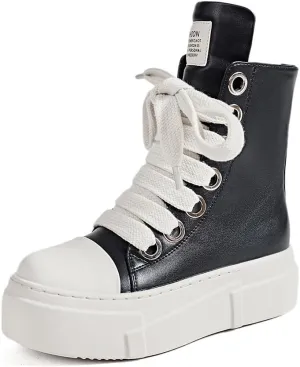 Women's High Top Platform Sneakers Pu Leather Comfort Ankle Boots Zipper Fashion Tennis Chunky Shoes Sneaker