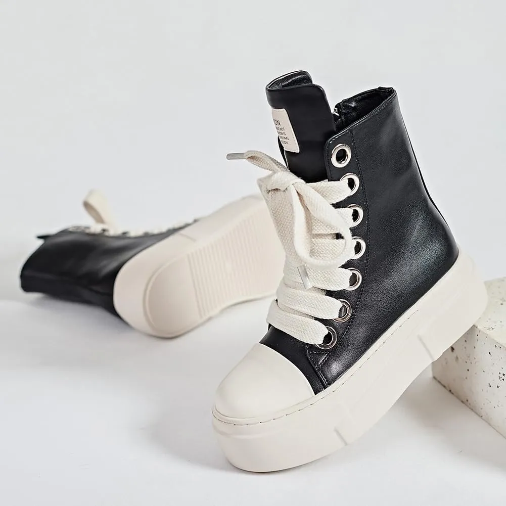 Women's High Top Platform Sneakers Pu Leather Comfort Ankle Boots Zipper Fashion Tennis Chunky Shoes Sneaker