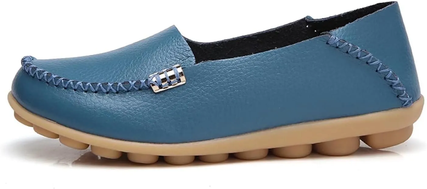Women's Leather Casual Slipper Loafers Moccasins Driving Shoes Flat Slip On