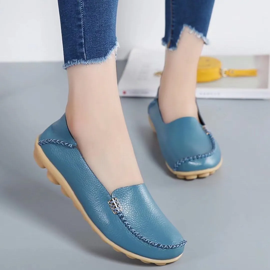 Women's Leather Casual Slipper Loafers Moccasins Driving Shoes Flat Slip On