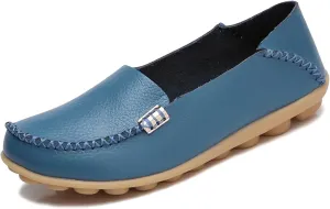 Women's Leather Casual Slipper Loafers Moccasins Driving Shoes Flat Slip On