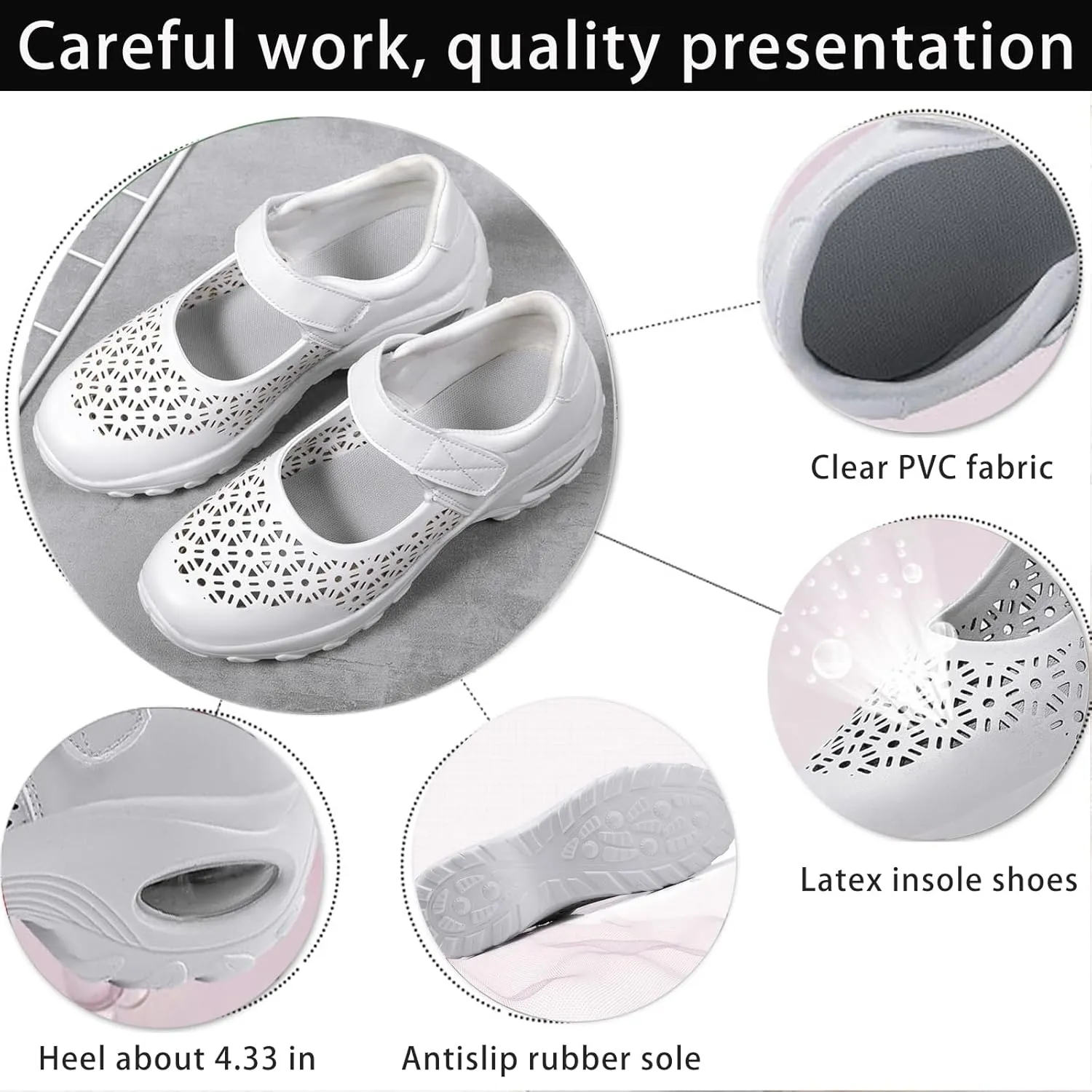 Women's Leather Hollow Platform Wedge Mary Jane Shoes Comfort Orthopedic Arch Support Stretch Air Cushion Casual Walking Shoes with Adjustable Hook Loop