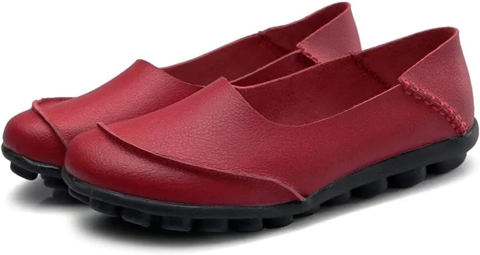Women's Leather Slip-On Moccasins Shoes Flat Slipper Loafers