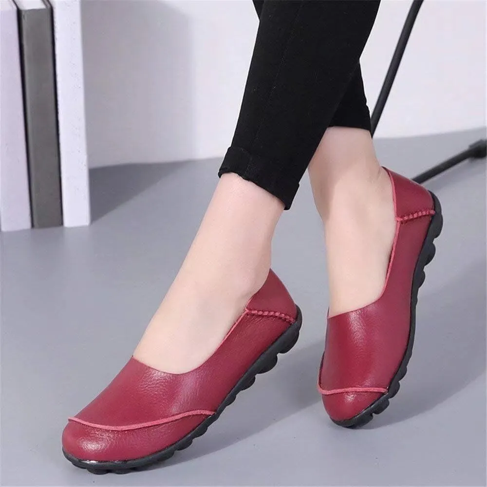 Women's Leather Slip-On Moccasins Shoes Flat Slipper Loafers