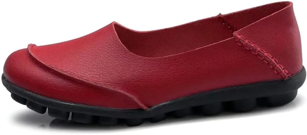 Women's Leather Slip-On Moccasins Shoes Flat Slipper Loafers