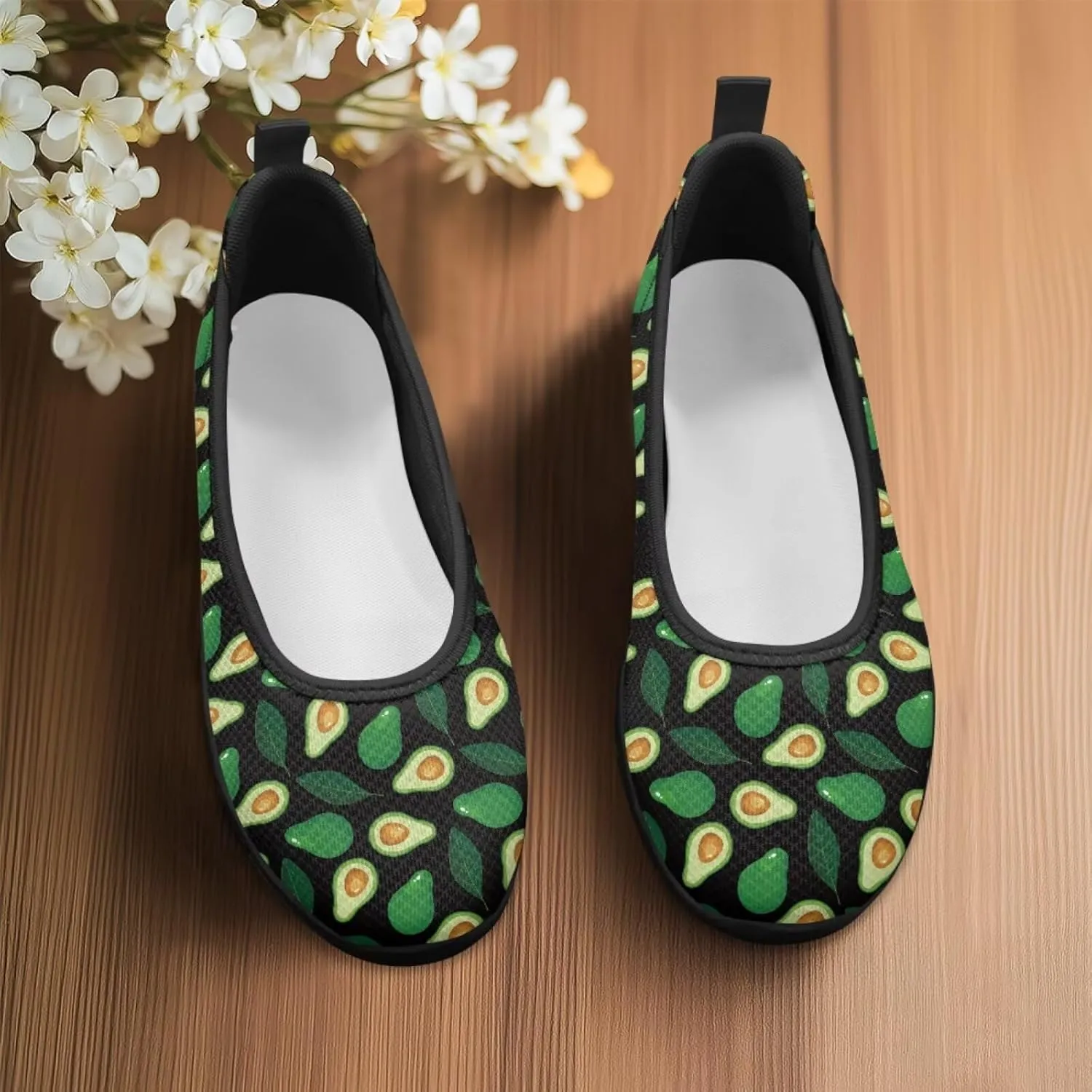 Womens Low Cut Shoes Casual Mesh Loafers Mushroom Tennis Sneakers Lightweight Slip On Fruit Print Breathable Shoe for Workout Walking