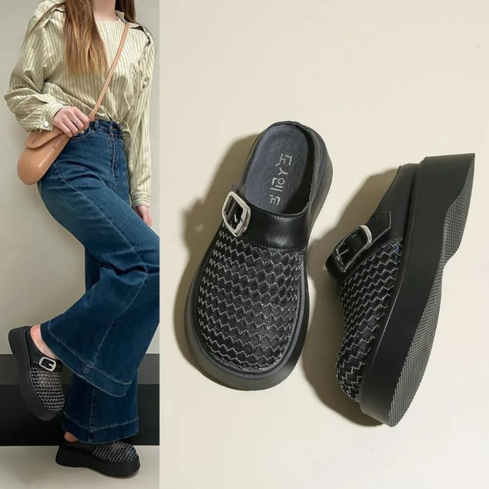 Women's Mesh Platform Clogs Sandals Cute Closed Toe Woven Summer Beach Slides Sandals Comfort Slip On Dressy Flat Mules 2025