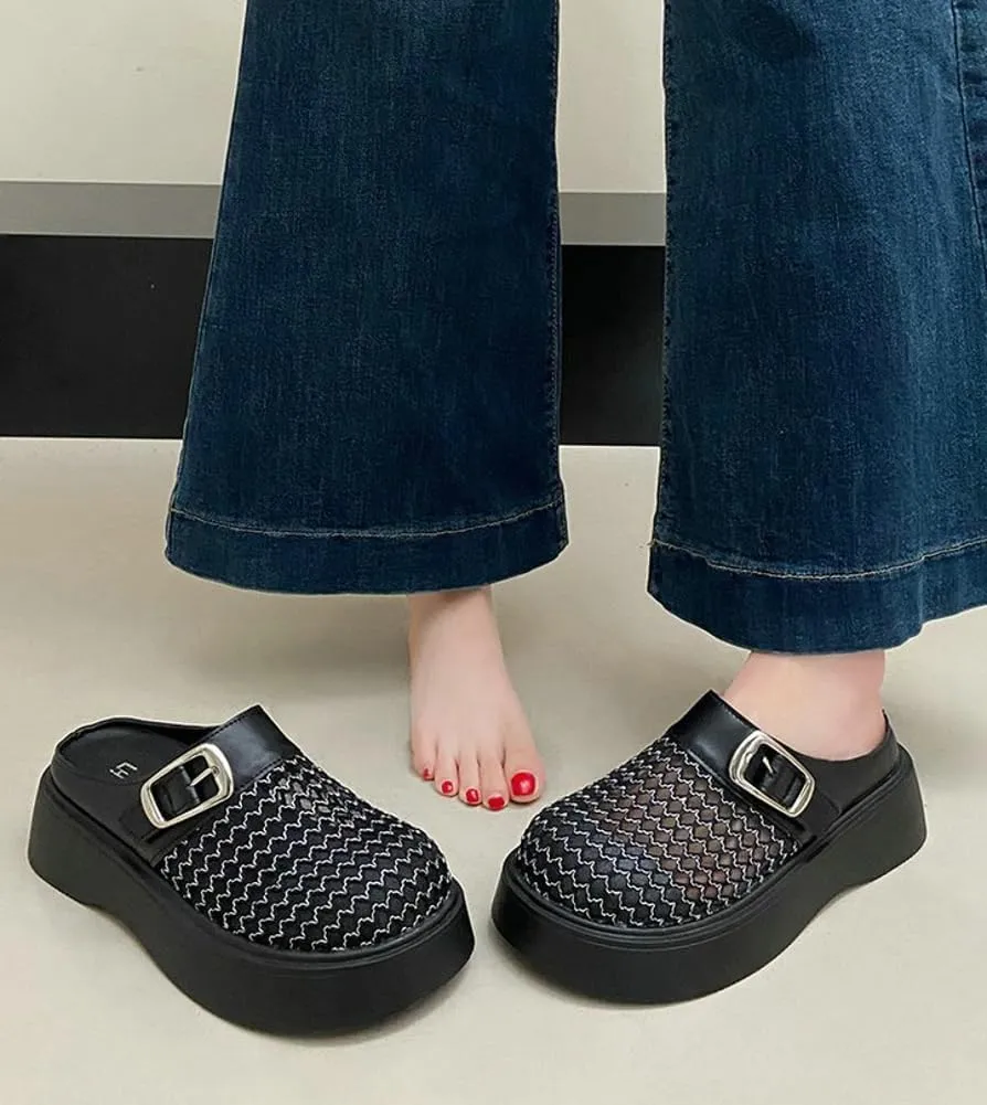Women's Mesh Platform Clogs Sandals Cute Closed Toe Woven Summer Beach Slides Sandals Comfort Slip On Dressy Flat Mules 2025