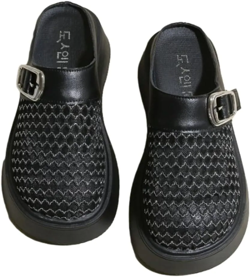 Women's Mesh Platform Clogs Sandals Cute Closed Toe Woven Summer Beach Slides Sandals Comfort Slip On Dressy Flat Mules 2025