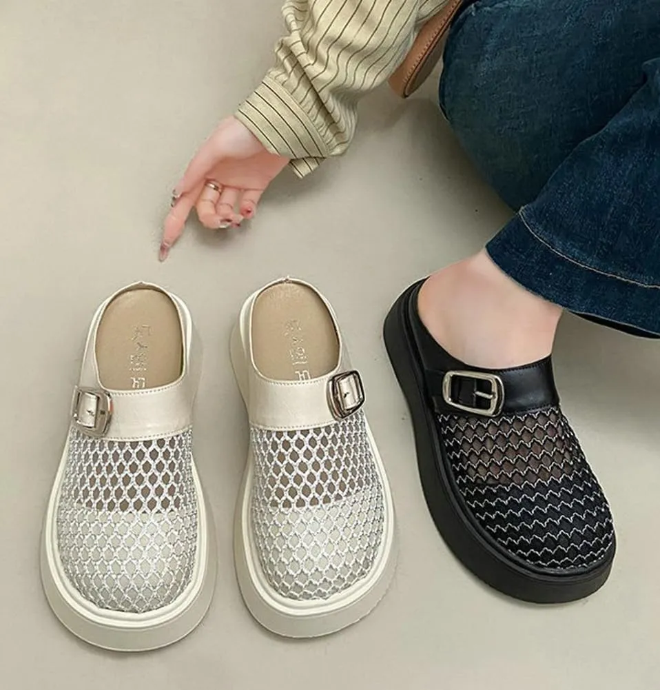 Women's Mesh Platform Clogs Sandals Cute Closed Toe Woven Summer Beach Slides Sandals Comfort Slip On Dressy Flat Mules 2025