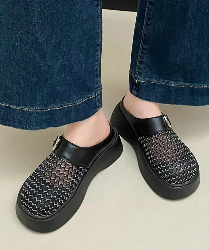 Women's Mesh Platform Clogs Sandals Cute Closed Toe Woven Summer Beach Slides Sandals Comfort Slip On Dressy Flat Mules 2025