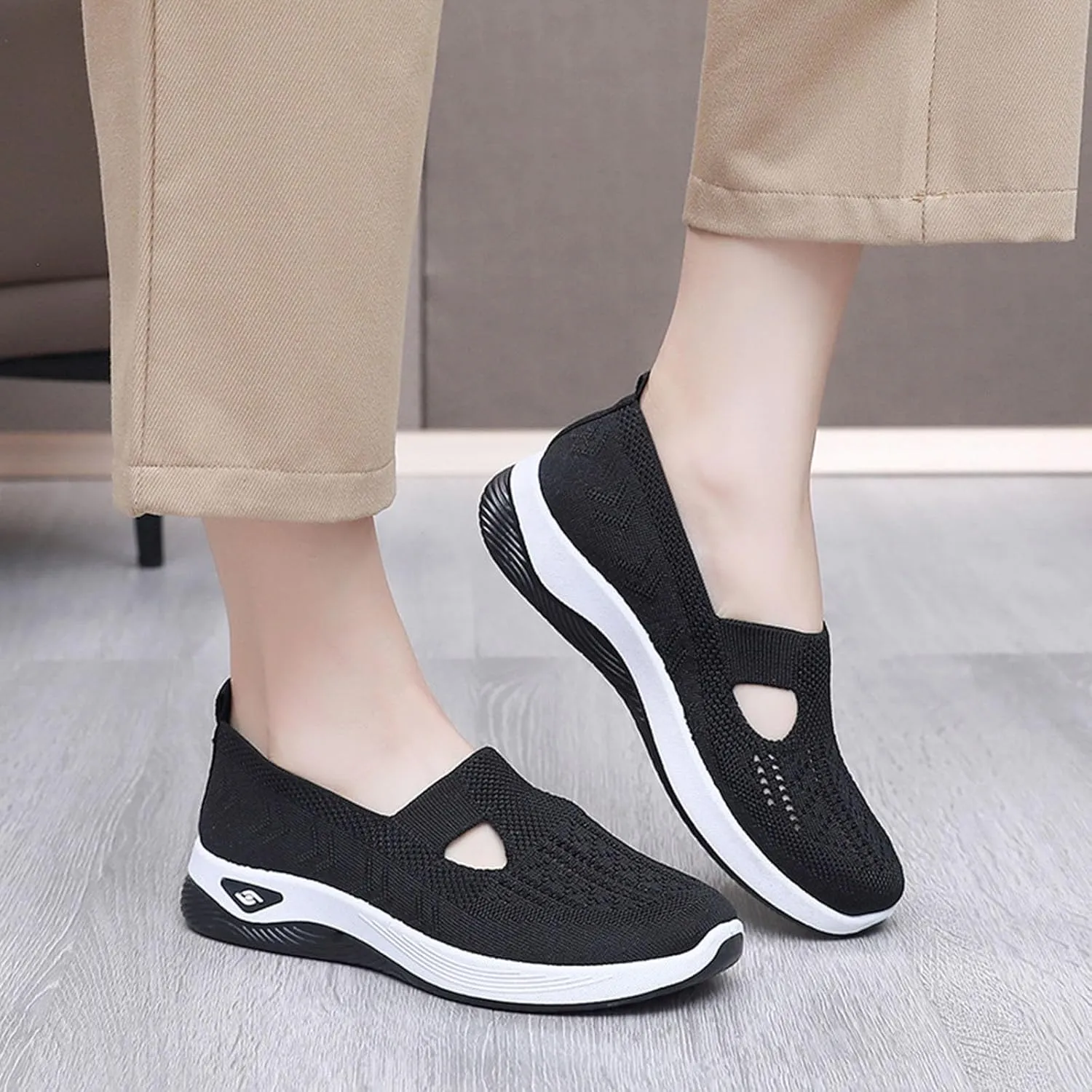 Women's Orthopedic Athletic Walking Shoes Slip On Casual Moderatearch Support Mesh-Comfortable Workout Sneakers