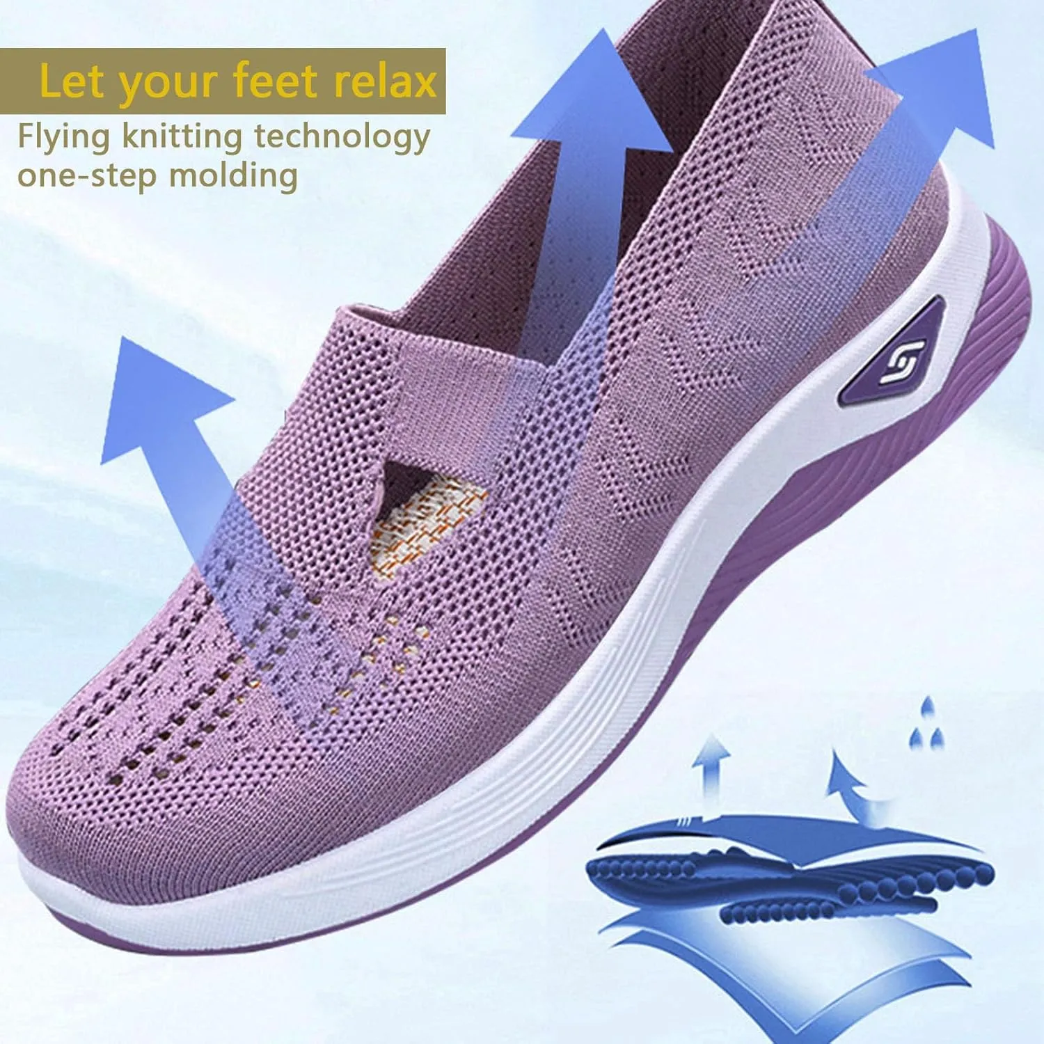 Women's Orthopedic Athletic Walking Shoes Slip On Casual Moderatearch Support Mesh-Comfortable Workout Sneakers