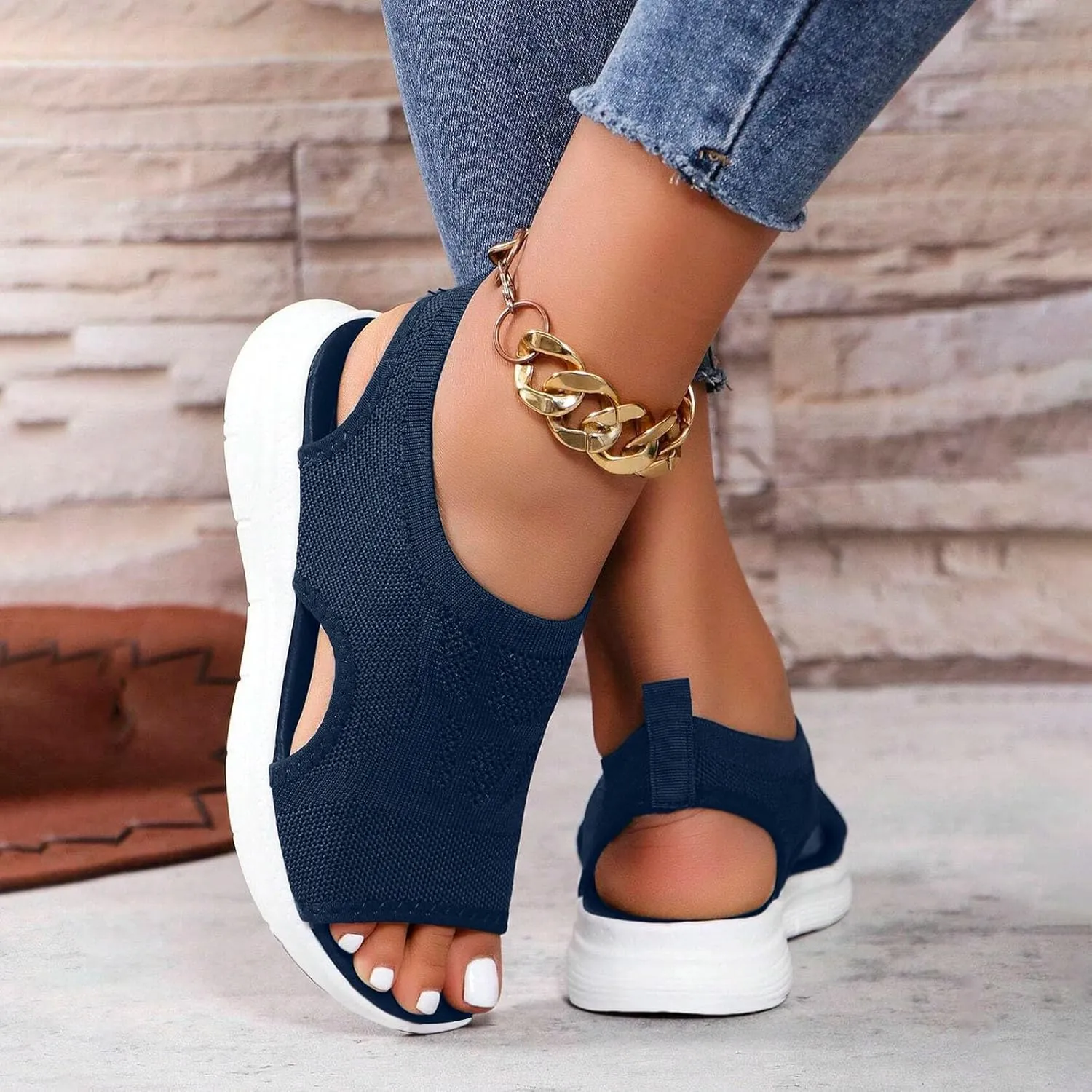 Womens Orthopedic Walking Sandals with Arch Support Open Toe Sports Sandals Breathable Knit Summer Shoes Summer Washable Slingback Orthopedic Slide Flat Sandals
