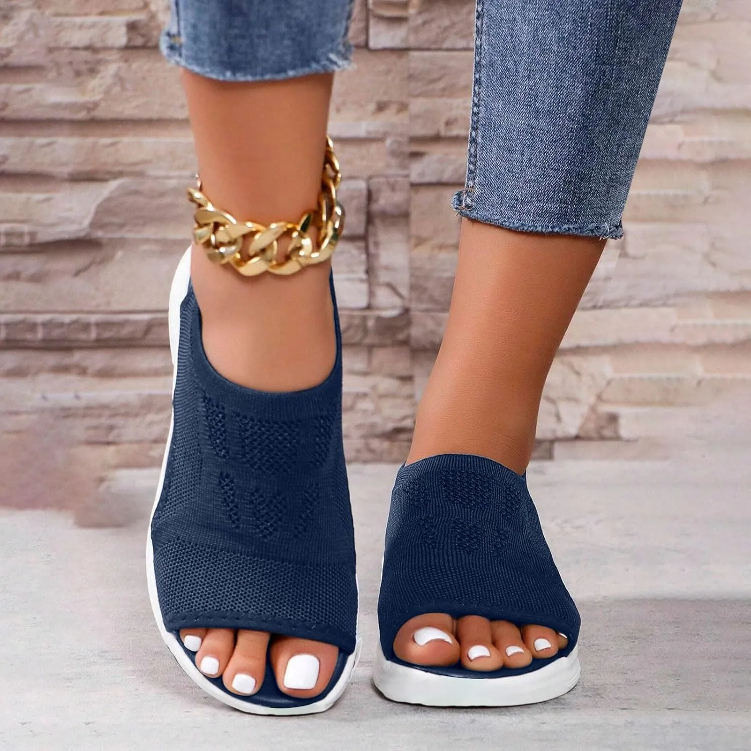 Womens Orthopedic Walking Sandals with Arch Support Open Toe Sports Sandals Breathable Knit Summer Shoes Summer Washable Slingback Orthopedic Slide Flat Sandals