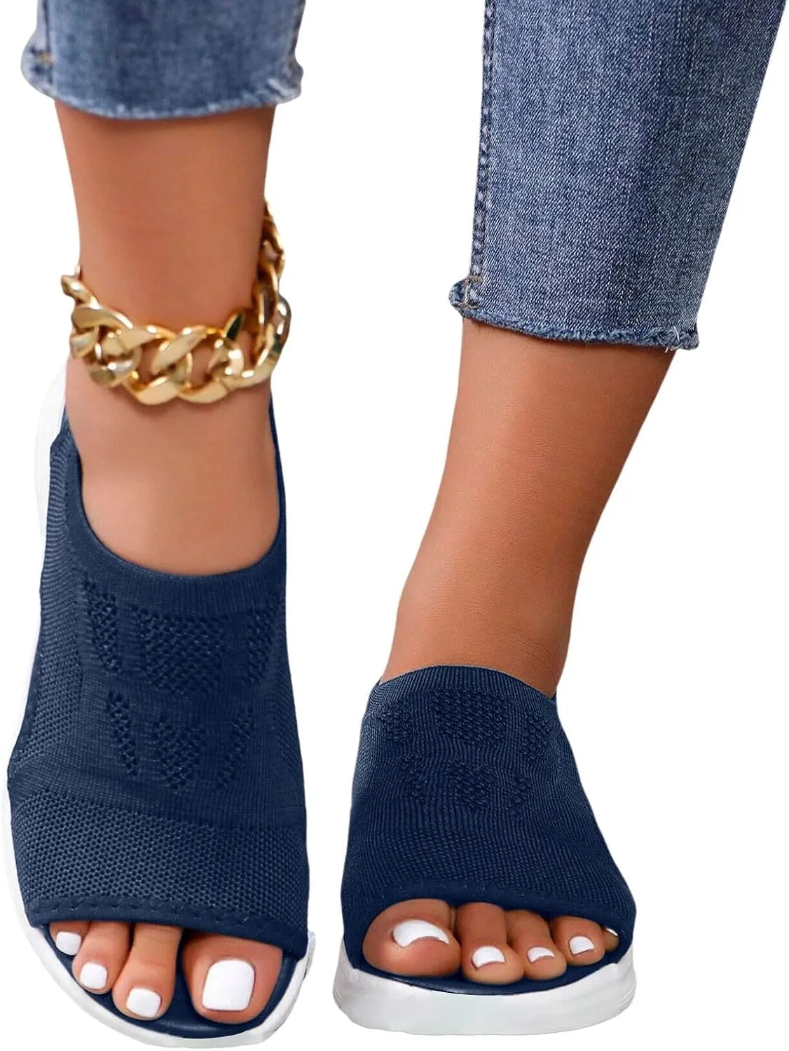 Womens Orthopedic Walking Sandals with Arch Support Open Toe Sports Sandals Breathable Knit Summer Shoes Summer Washable Slingback Orthopedic Slide Flat Sandals