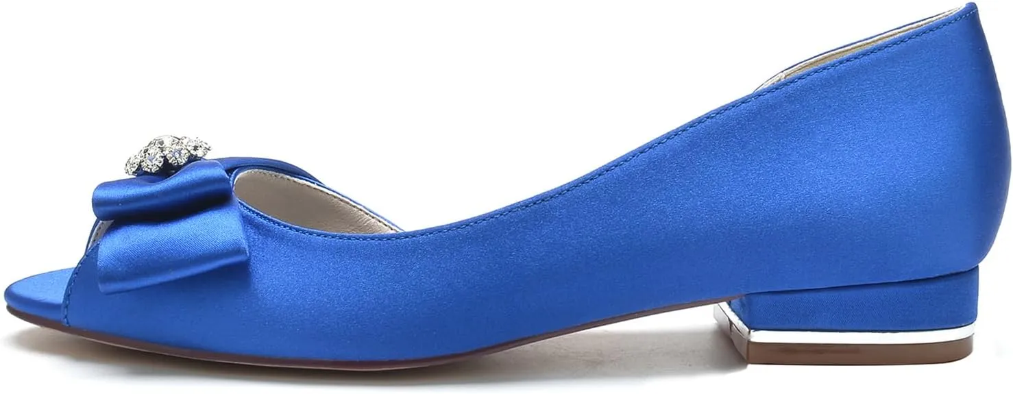 Women's Peep Toe Flat Pumps Satin Rhinestone Wedding Dress Shoes Evening Party Comfort Bridal Flats Slip-on Sandals