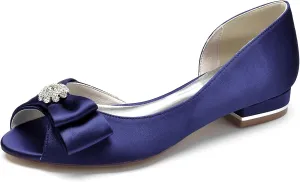Women's Peep Toe Flat Pumps Satin Rhinestone Wedding Dress Shoes Evening Party Comfort Bridal Flats Slip-on Sandals