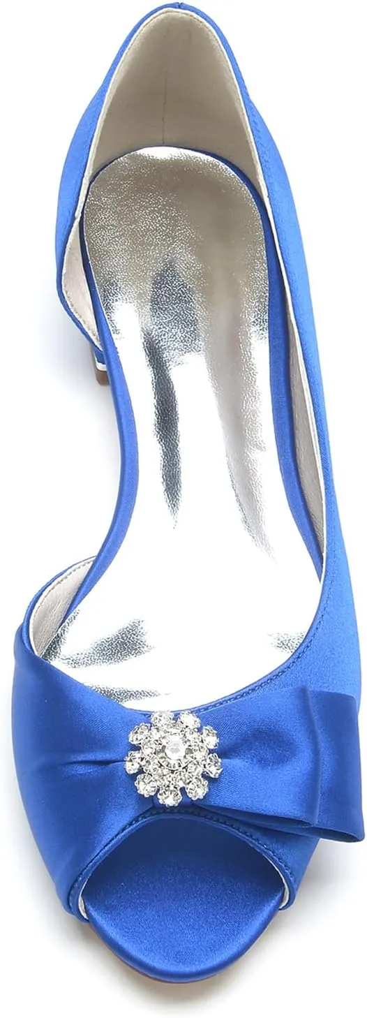 Women's Peep Toe Flat Pumps Satin Rhinestone Wedding Dress Shoes Evening Party Comfort Bridal Flats Slip-on Sandals