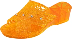 Women's Sandals Plastic Jelly Rhinestone Slippers Medium Heel Flat Thick Sole Casual Shoes Fashion Slippers