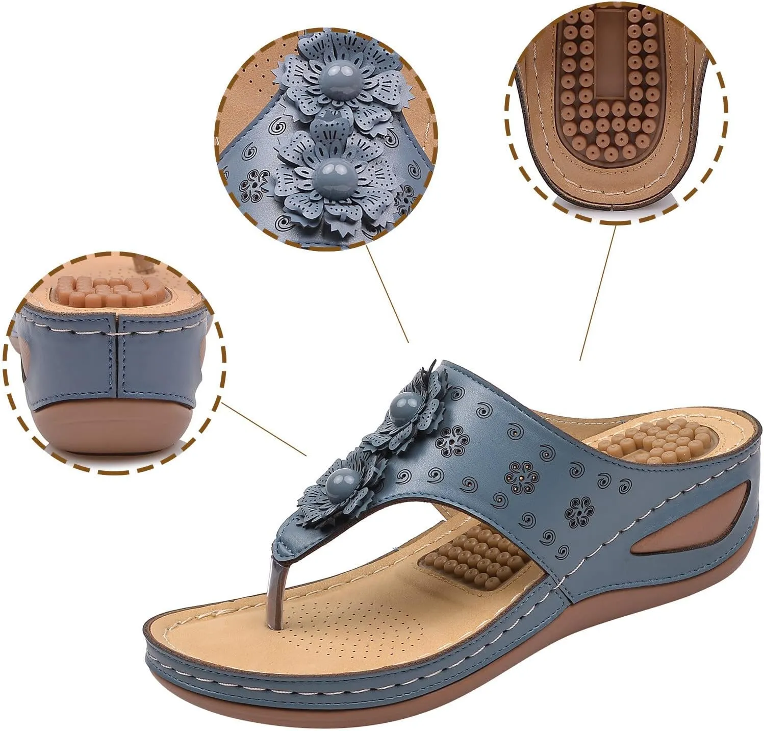 Womens Sandals with Arch Support Walking Flip Flops Shower Wide Wedge Sandal Dressy Summer Arch Support Shoes for Woman Wedge Shoes Slip On Wide Width Dressy Orthopedic Shoe
