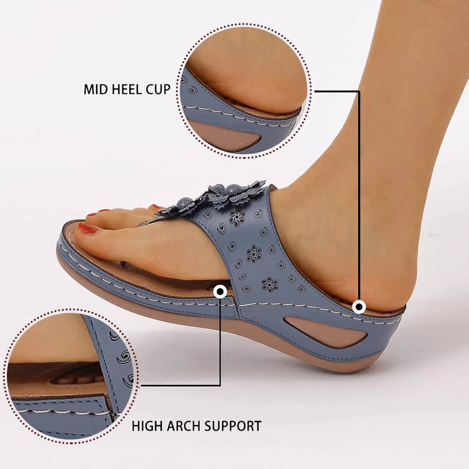 Womens Sandals with Arch Support Walking Flip Flops Shower Wide Wedge Sandal Dressy Summer Arch Support Shoes for Woman Wedge Shoes Slip On Wide Width Dressy Orthopedic Shoe