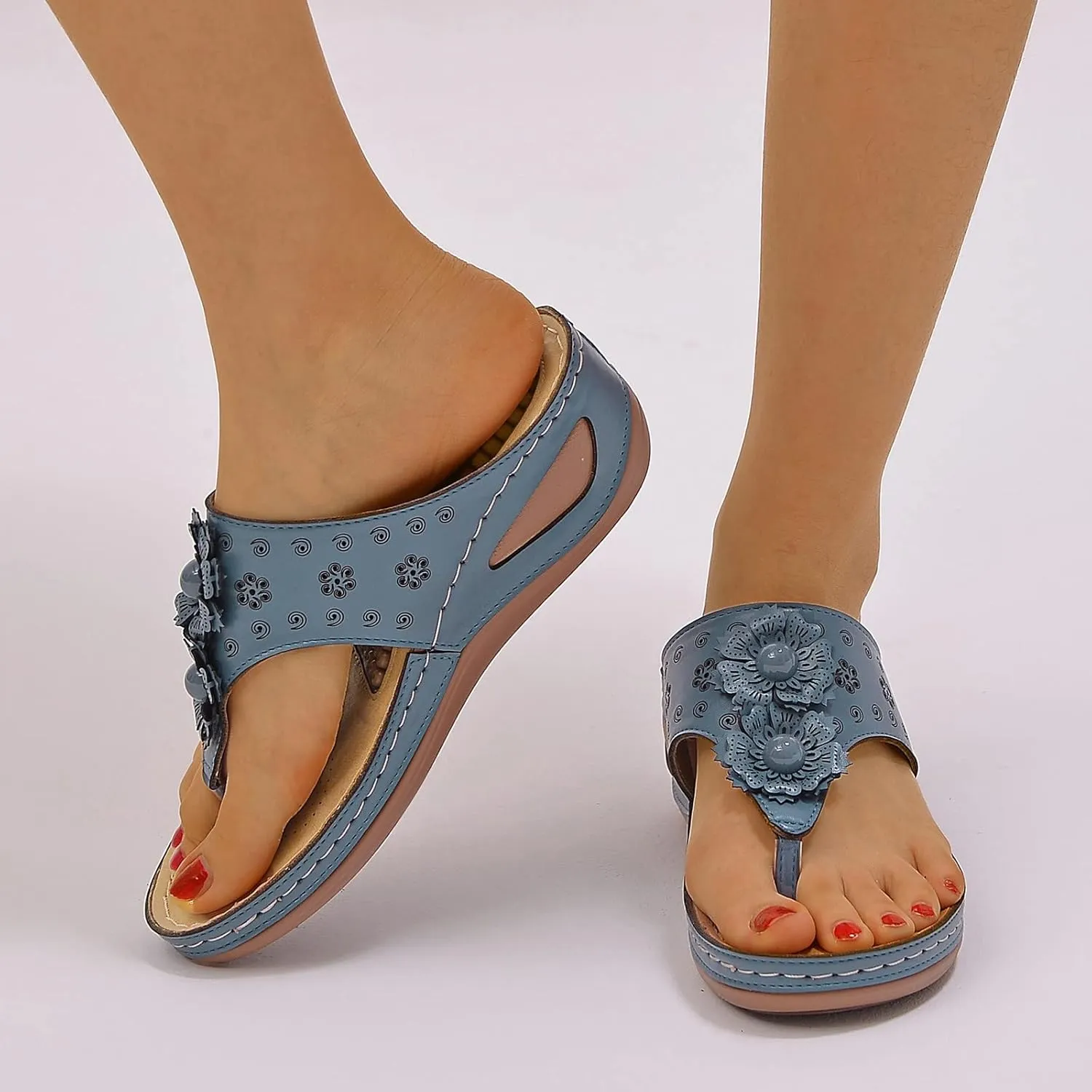 Womens Sandals with Arch Support Walking Flip Flops Shower Wide Wedge Sandal Dressy Summer Arch Support Shoes for Woman Wedge Shoes Slip On Wide Width Dressy Orthopedic Shoe