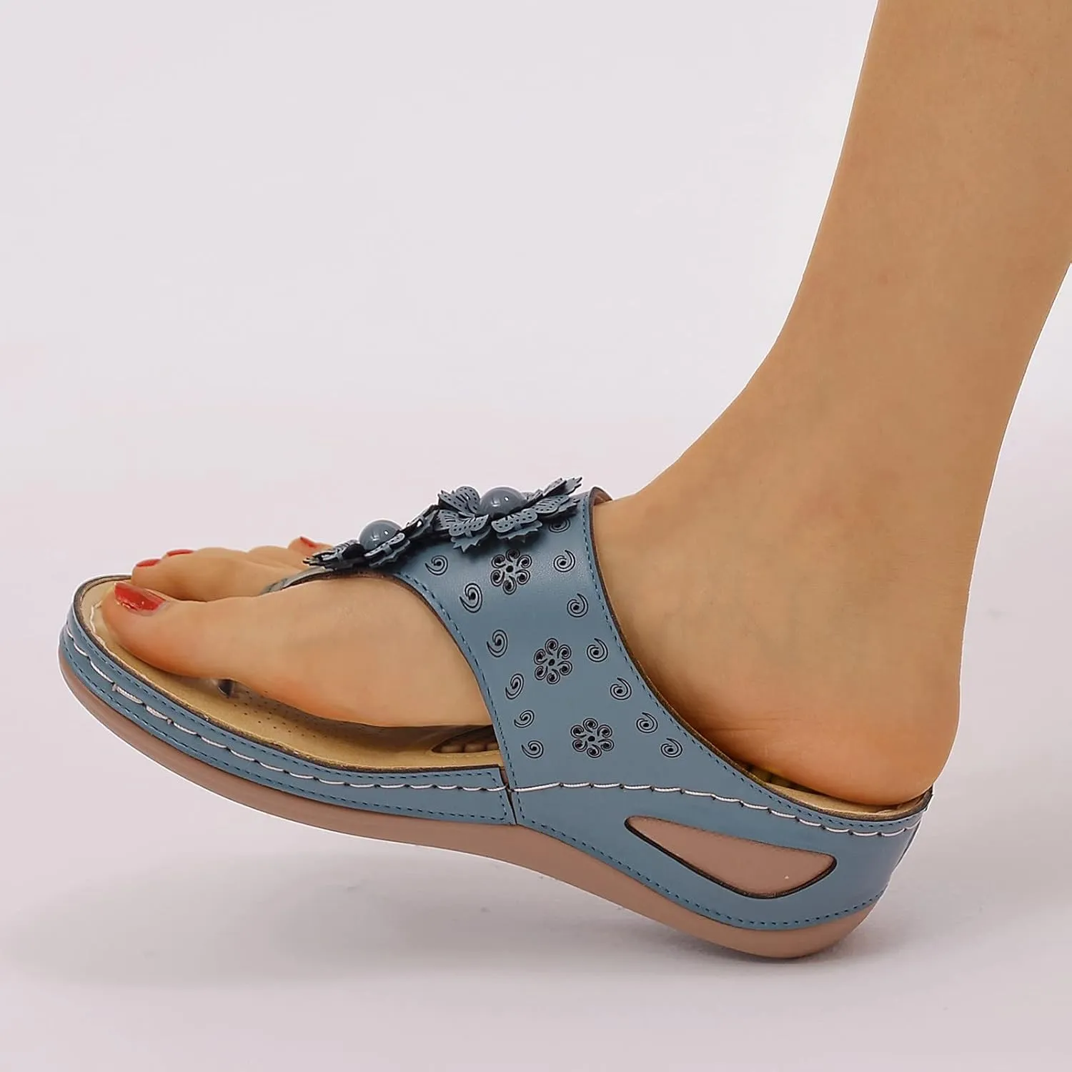 Womens Sandals with Arch Support Walking Flip Flops Shower Wide Wedge Sandal Dressy Summer Arch Support Shoes for Woman Wedge Shoes Slip On Wide Width Dressy Orthopedic Shoe