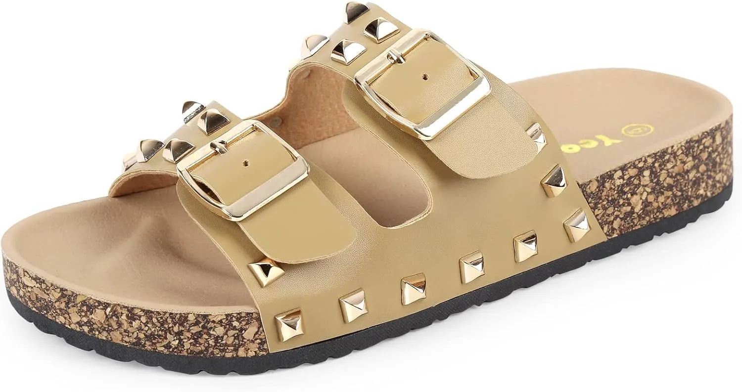Women's Sandals,Cork Footbed Slide Sandal with Comfortable Arch Support And Buckle Adjustable Strap