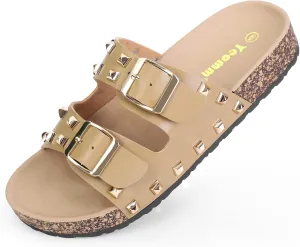 Women's Sandals,Cork Footbed Slide Sandal with Comfortable Arch Support And Buckle Adjustable Strap