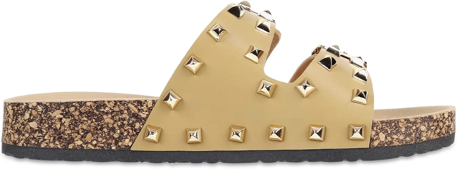 Women's Sandals,Cork Footbed Slide Sandal with Comfortable Arch Support And Buckle Adjustable Strap