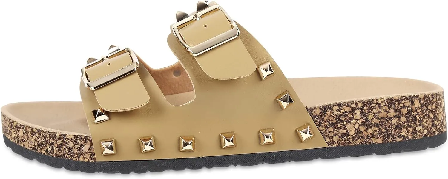 Women's Sandals,Cork Footbed Slide Sandal with Comfortable Arch Support And Buckle Adjustable Strap