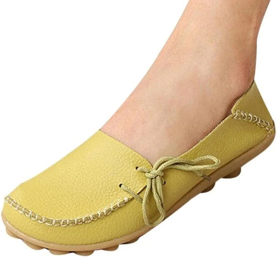 Women's Soft Cowhide Leather Loafer Flat Shoes Slip-Ons