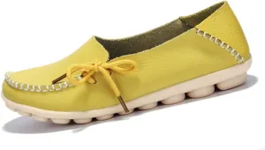 Women's Soft Cowhide Leather Loafer Flat Shoes Slip-Ons