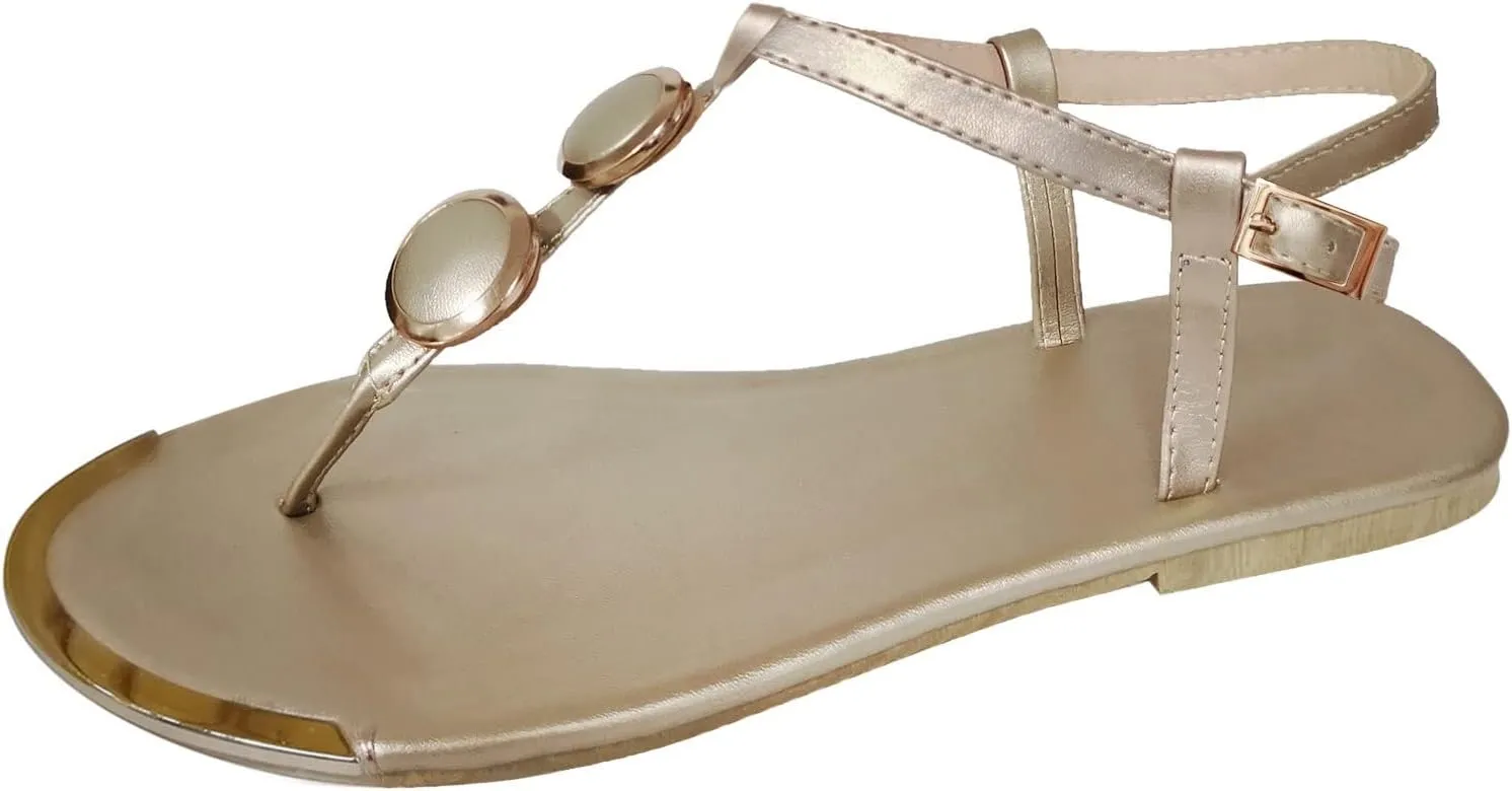 Women's Thong Flat Sandals, Comfortable Flip Flops T-Strap Dress Sandals with Adjustable Ankle Strap Leather Strappy Slip On Summer Shoes Beach Dressy Casual Slides